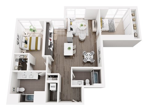Floor plan for 2 beds, 2 baths, 1162 sqft